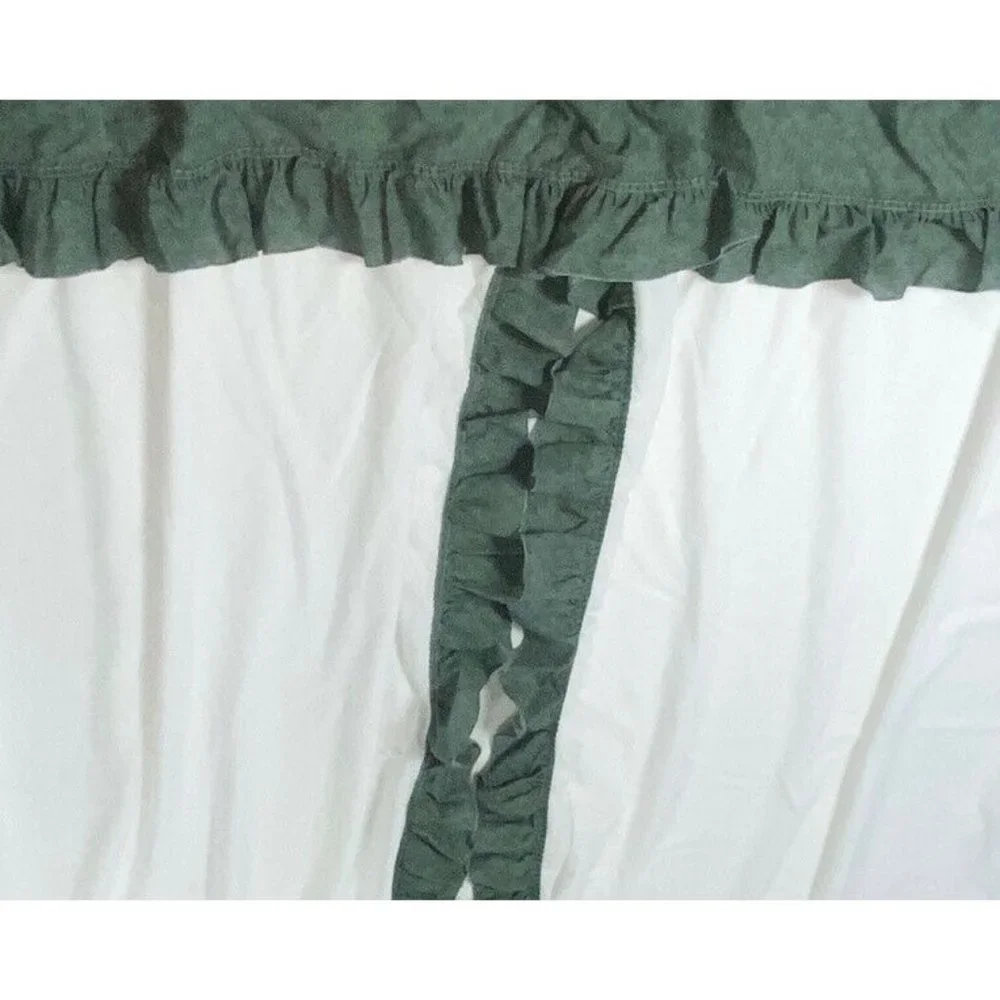 2 Vintage 60s 70s Complete Window Treatments Green White Curtains Handmade Rare